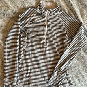 Striped Gray women’s Mountain Hardwear 1/2 zip athletic long sleeve hiking top